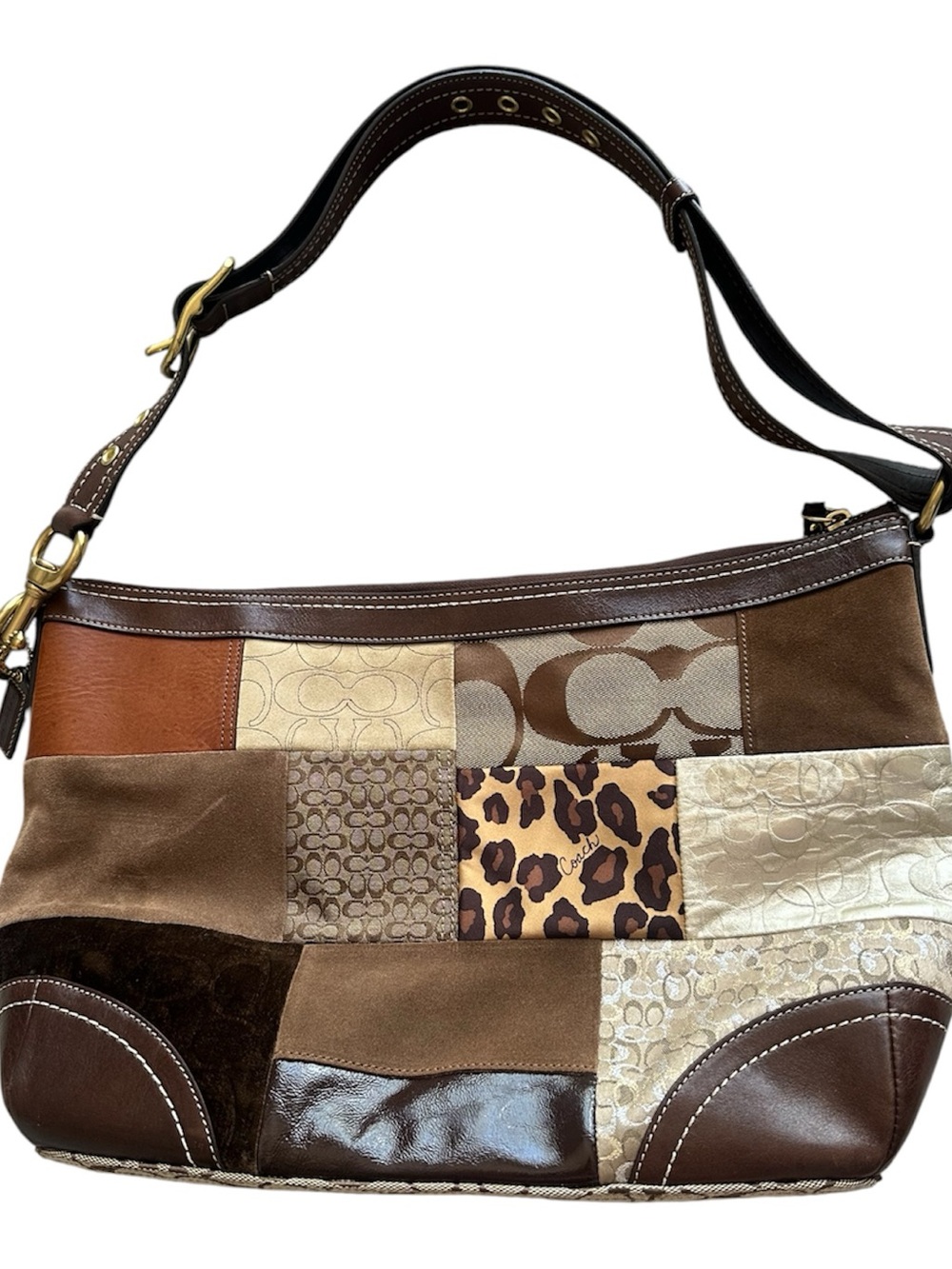 Vintage Y2K Coach Signature Patchwork Leopard Suede Hobo Shoulder Bag